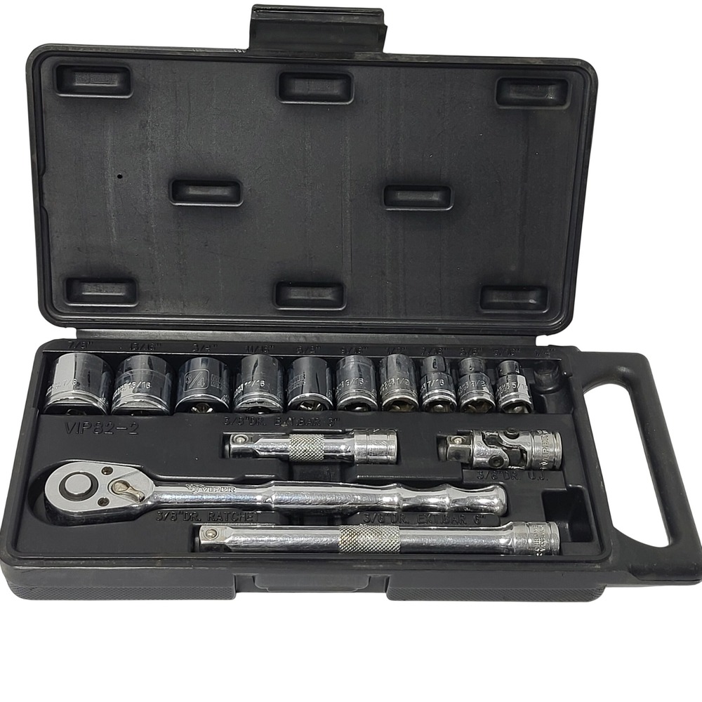 Viper VIP82-2 3/8 Drive SAE Socket Set with Ratchet Extensions and Case 14pc*